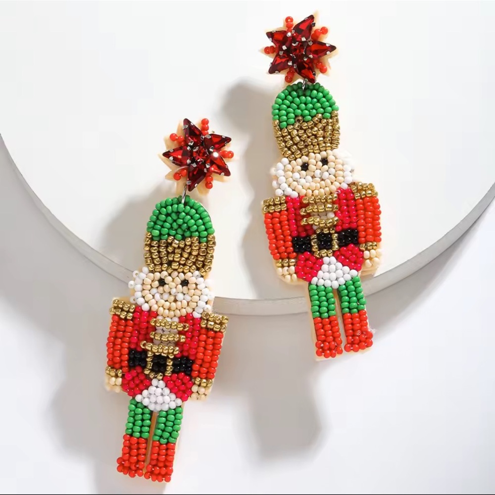 Anthropologie Multicolor Beaded Nutcracker Earrings